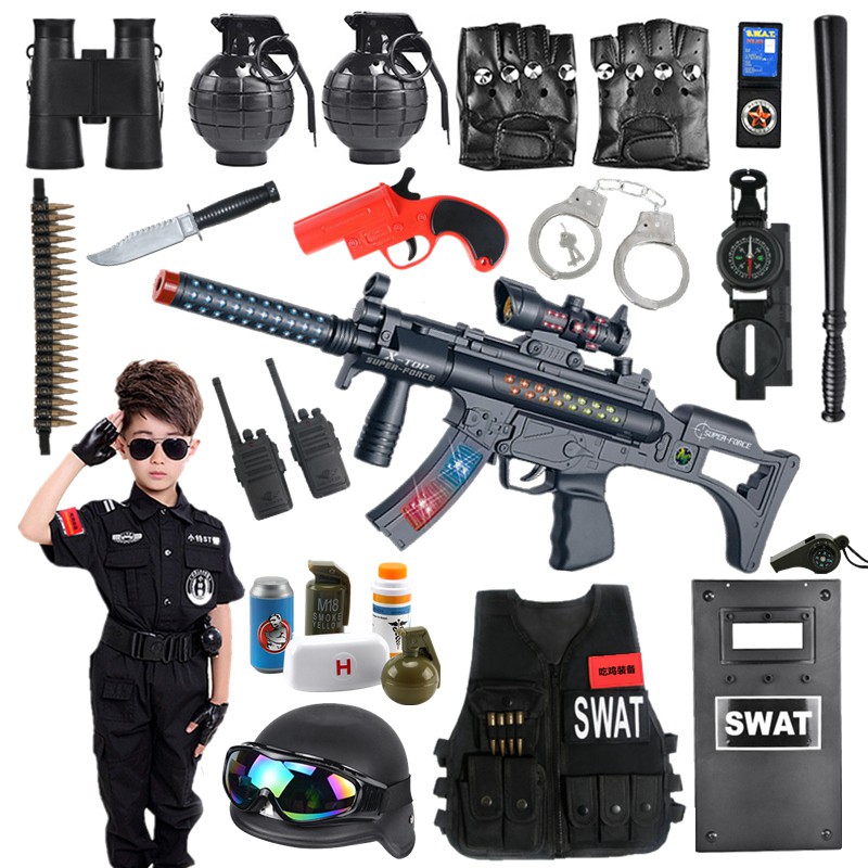 兒童玩具槍套裝小警察電動沖鋒搶吃雞全套熱火仿真特警服裝備10歲