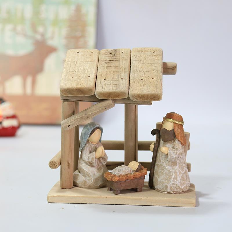 ❀8630❀基督教耶穌誕生馬槽帶房子場景布置裝飾送禮品家居客廳桌面擺件