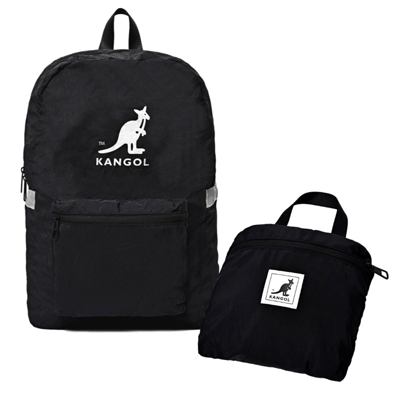 袋鼠KANGOL-黑色旅行摺疊收納後背包
