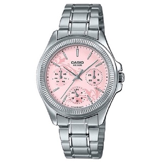 【CASIO】卡西歐 花草圖騰三眼三針不鏽鋼仕女錶-粉面 LTP-2088D-4A 臺灣卡西歐保固一年