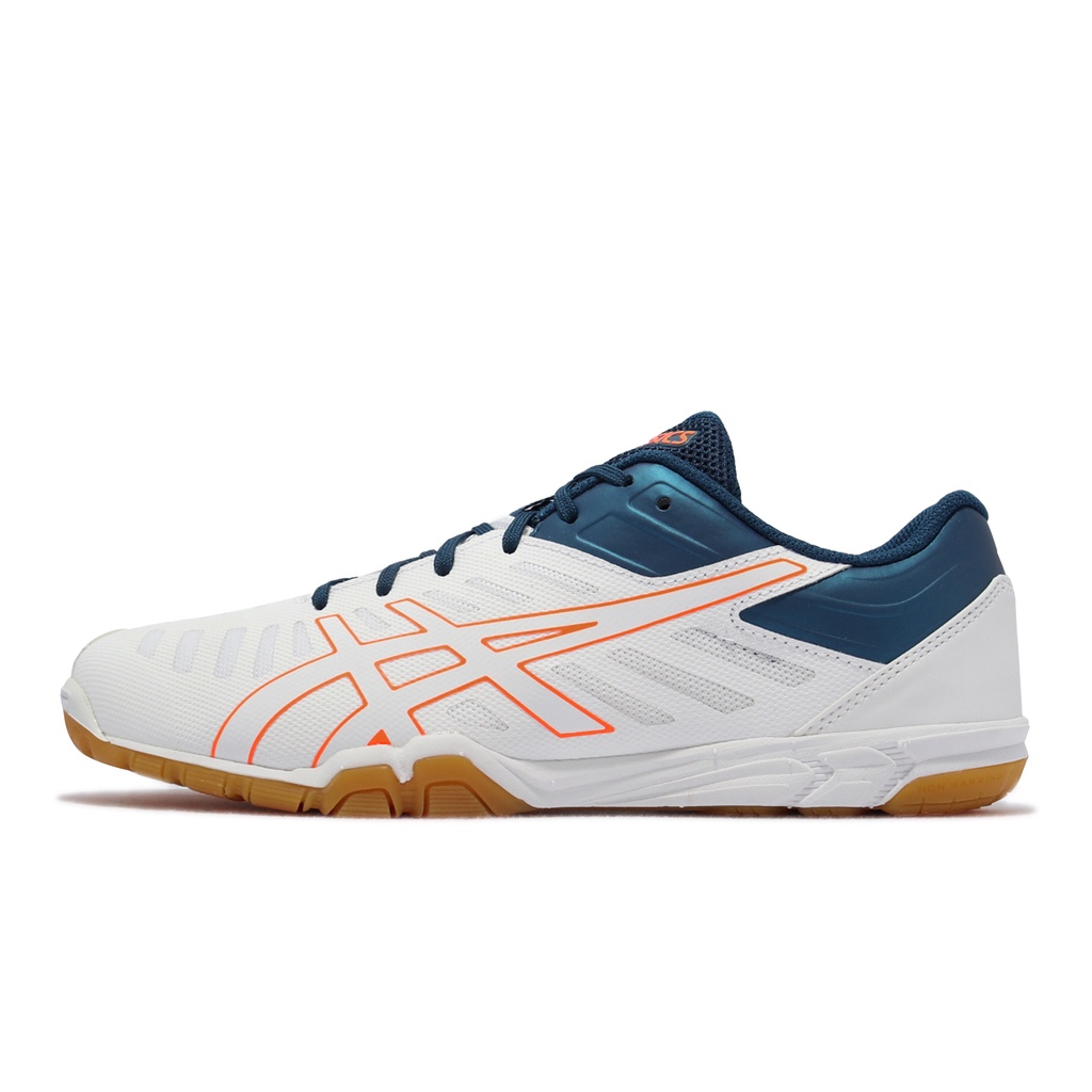 Asics 桌球鞋 Attack Excounter 2 白 藍 橘 膠底 男女鞋 【ACS】 1073A002103