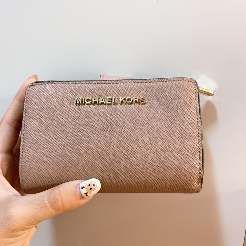 Michael kors mk 乾燥玫瑰色 防刮 短夾 中夾 錢包 皮夾