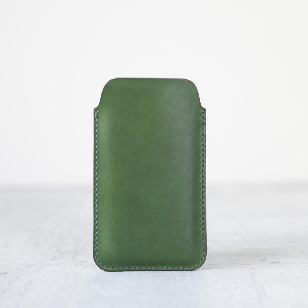iPhone 橄欖綠色手工牛皮手機皮套