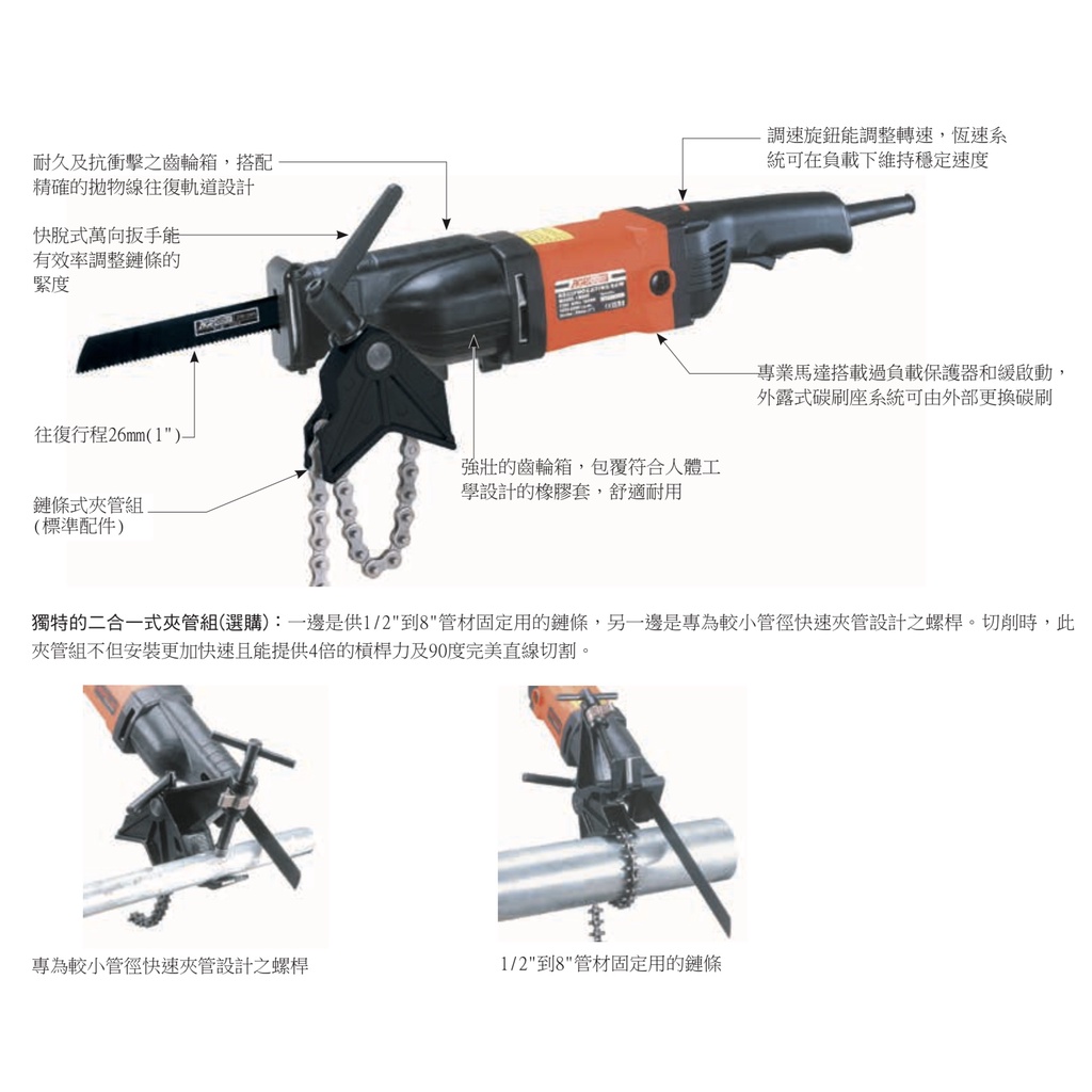 【特殊五金】AGP RS26切管機 手提電鋸機 軍刀鋸 鏈條式 切割機 手持切管機