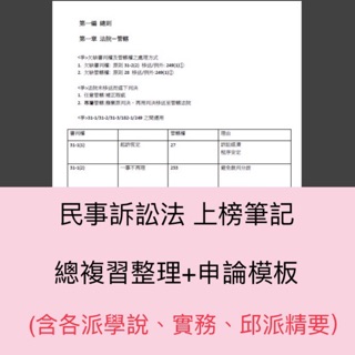 🈵民事訴訟法總複習筆記［學說實務+申論模板 ]國考上榜筆記 高普考 普考 司法特考 地方特考 公務員 法研所