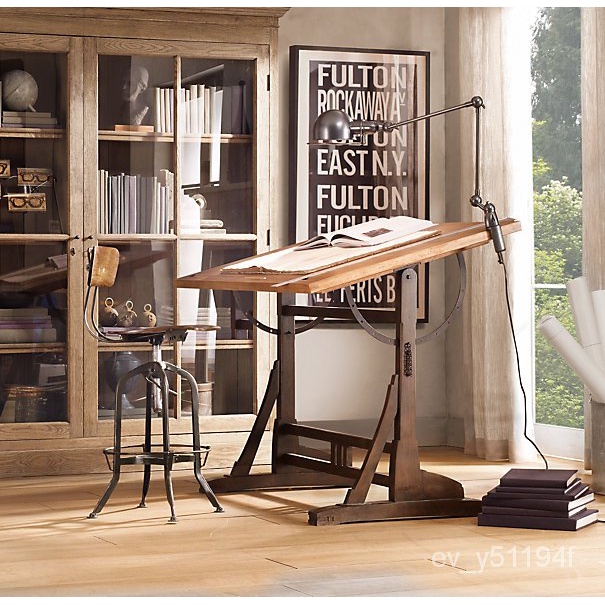 【廠家直銷】歐式書法桌 鐵藝繪圖桌 美術辦公桌 設計師書桌 實木工作台繪畫桌畫案
