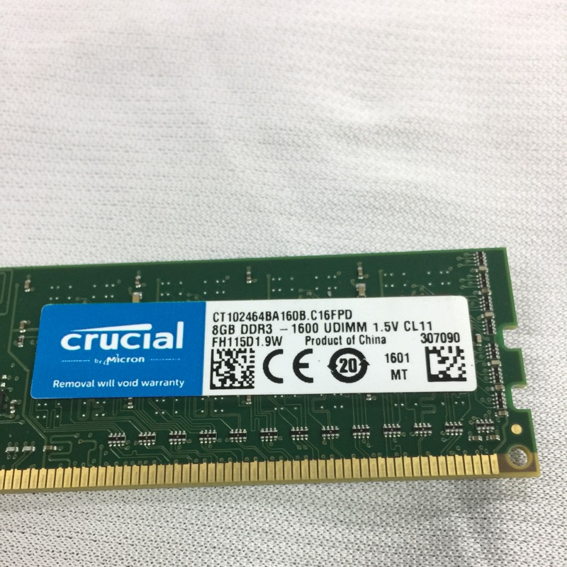 美光 Crucial DDR3 1600 8GB 單條 雙面顆粒 桌上型電腦記憶體