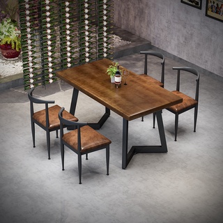 hi612520412 復古工業風音樂餐桌早餐奶茶店咖啡廳桌椅商用長方形實木桌椅組合