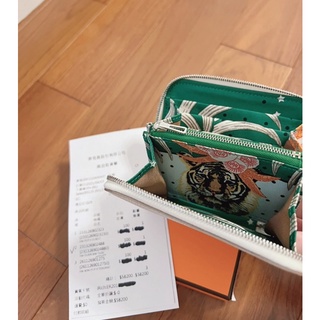 🚫售出🚫Hermès 絲巾短夾 奶油白綠老虎🐯台灣購證