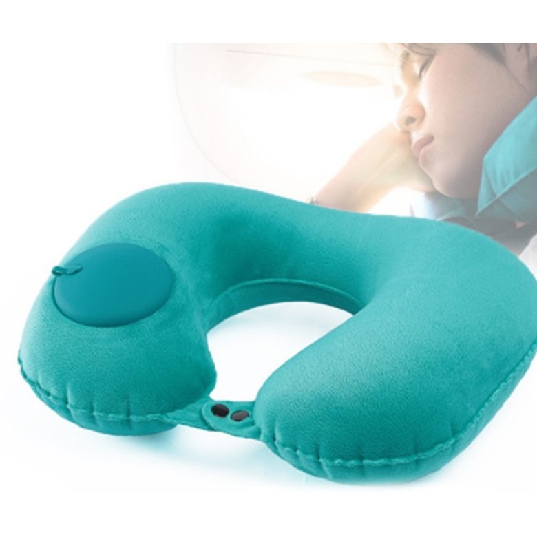 自動充氣U型枕頭 保健頸椎枕 U型充氣枕 頸枕 飛機枕 戶外旅行PVC植絨枕按壓式充氣枕 充氣枕 便攜式旅行枕 旅行枕頭