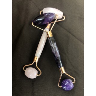 天然玉石水晶雙滾輪按摩器 /現貨 /粉晶/紫水晶 兩色