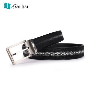 【臺灣出貨】【Sarlisi 】夏麗絲泰國珍珠魚皮皮帶男士真皮輕奢腰帶不銹鋼針扣珍珠魚王褲帶