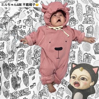 568二手9成新超厚粉紅小熊內舖絨毛嬰兒連身衣3-6個月 新生兒服裝寶寶包屁衣 熊熊裝 保暖