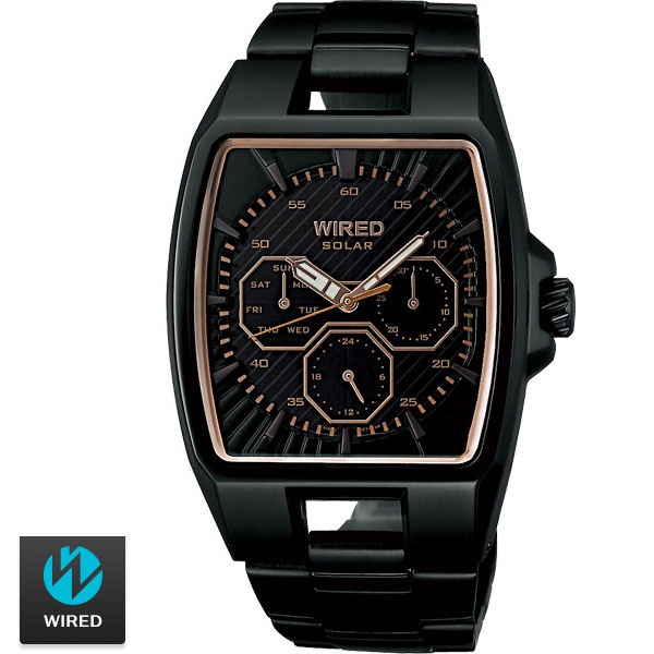 WIRED 黑玫瑰金太陽能三眼不鏽鋼腕錶 35mm AGAD714 V14J-0BA0SD 台灣公司貨保固一年
