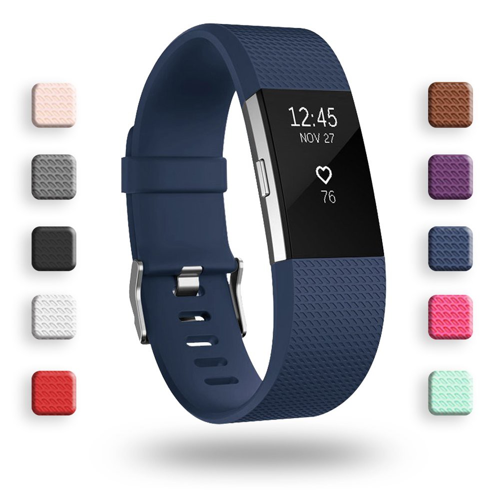 錶帶兼容 Fitbit Charge 2 男女款,經典可調節軟矽膠運動錶帶替換腕帶,適用於 Fitbit Charge