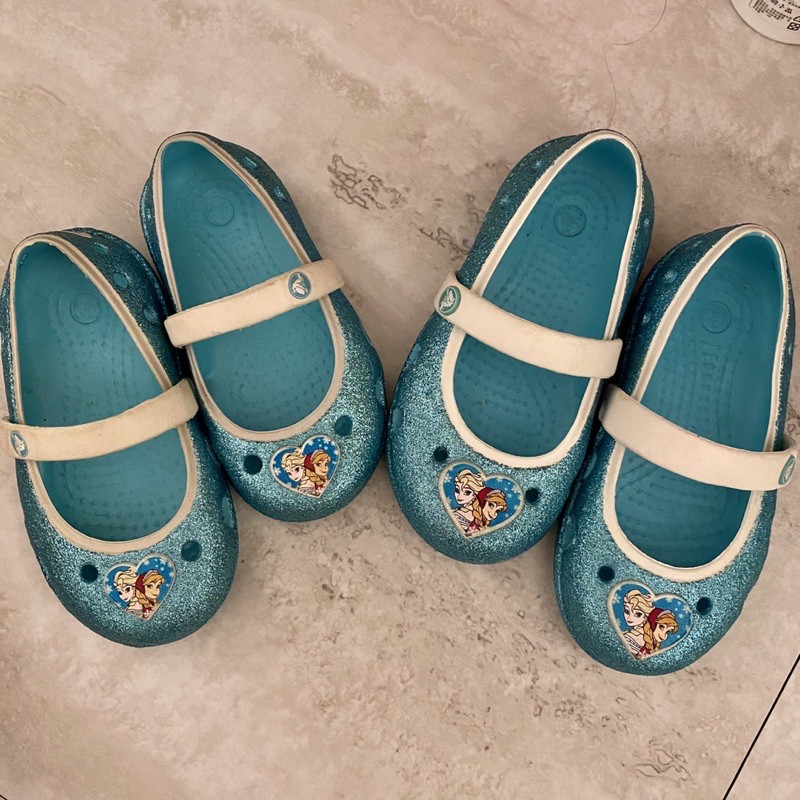 9成新💕CROCS原廠正品-冰雪奇緣艾莎防水膠鞋、娃娃鞋、公主鞋