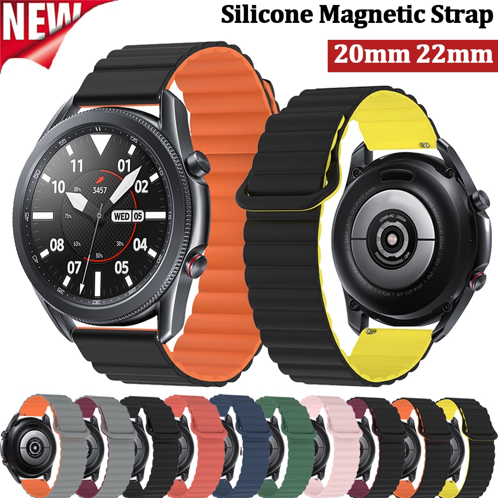 適用於華米Amazfit Bip 3 pro GTR 2E磁吸矽膠反釦錶帶 回環吸附雙色錶帶20mm 22mm通用錶帶