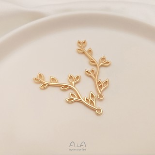 ALGD飾品廠家直出14K包金保色樹葉吊墜DIY手工自制耳環耳釘發簪飾品長枝葉吊飾配件