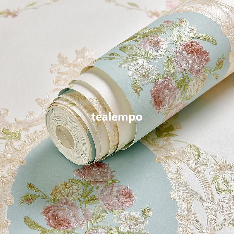 Tealempo 歐式田園無紡布3d牆紙小碎花清新美式臥室ab版客廳電視背景牆壁紙壁纸墙纸壁贴墙贴居家翻新 蝦皮購物