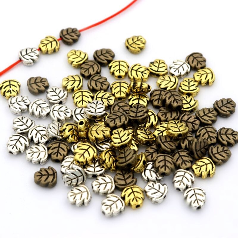100pcs 7mm 葉子形鬆散藏銀吊飾墊片金屬珠, 用於珠寶製作針線 DIY 手鍊配件