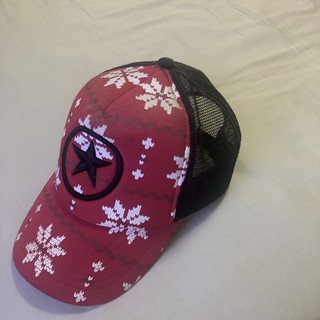 converse雪花花紋紅色logo棒球帽