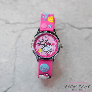 Hello Kitty 蝴蝶結糖果立體錶帶可愛造型女孩腕錶-桃紅橡膠帶/粉面銀 KT013LWPP-A [ 秀時堂 ]