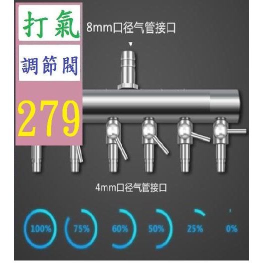 【三峽貓王的店】水族箱增氧泵魚缸氧氣分配器不鏽鋼氣量調節閥門 分氣閥8mm轉 6頭 打氣 調節閥