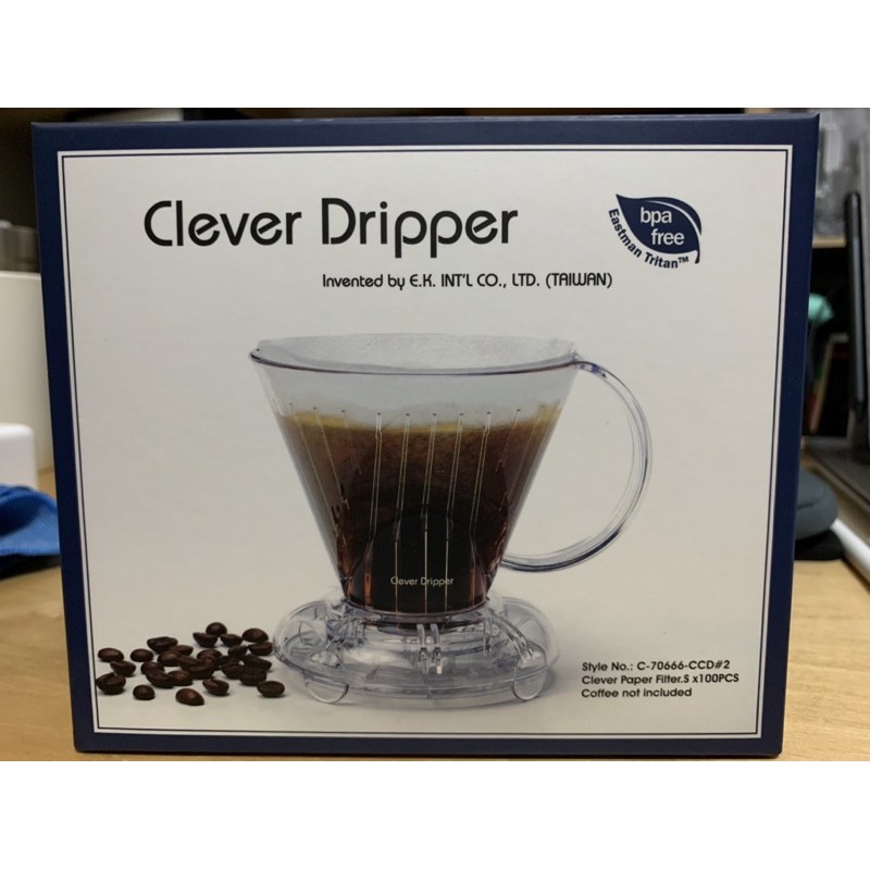 Clever Dripper 原廠套裝透明灰款聰明濾杯300cc（附100張專用濾紙）隨貨贈送原木濾紙盒