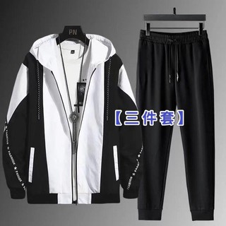 【免運：限時特賣】男士休閑外套2021秋季新款韓版潮流一套搭配帥氣工裝夾克三件套裝
