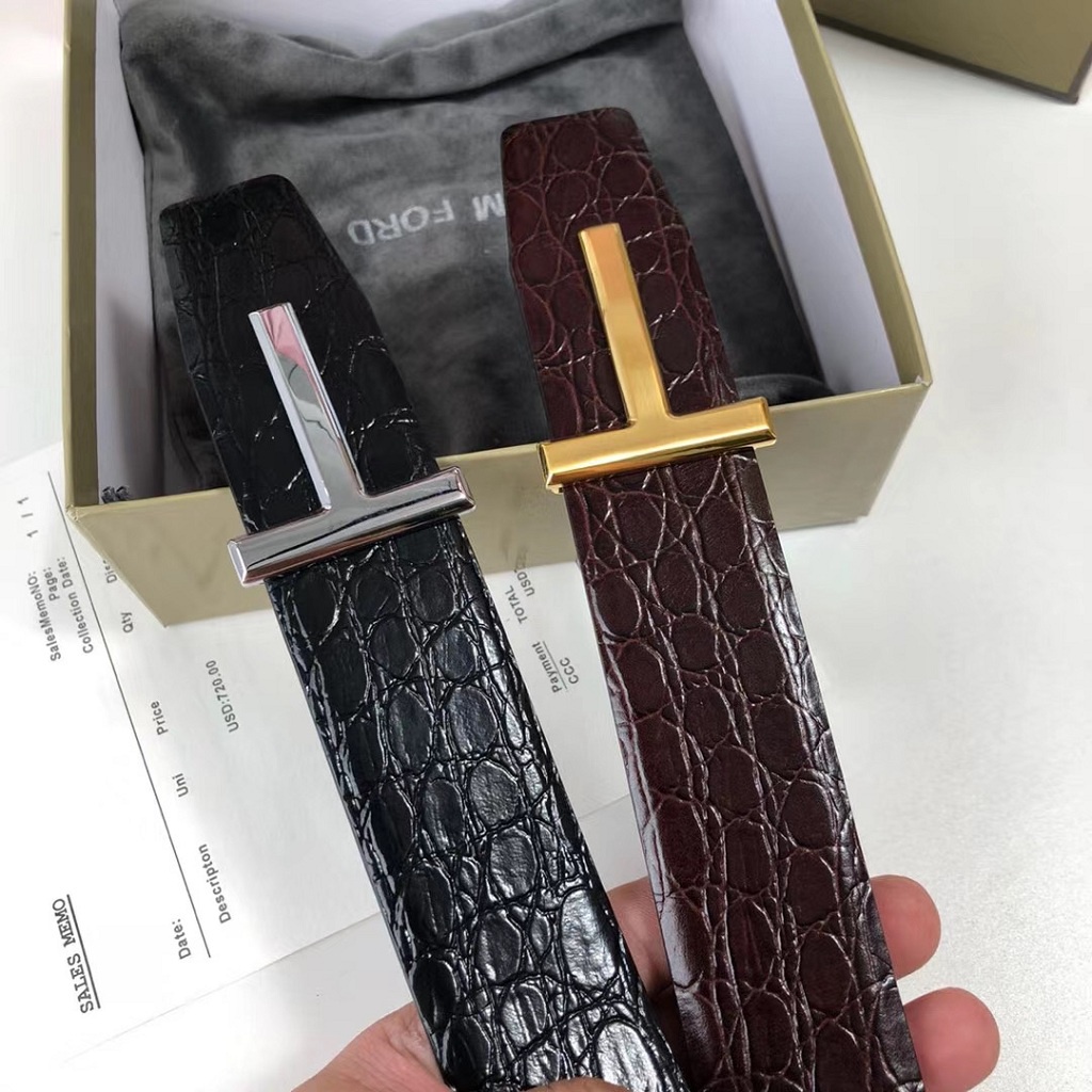 TF皮帶Tom Ford男士商務簡約皮帶 鱷魚紋雙面用T字扣皮帶