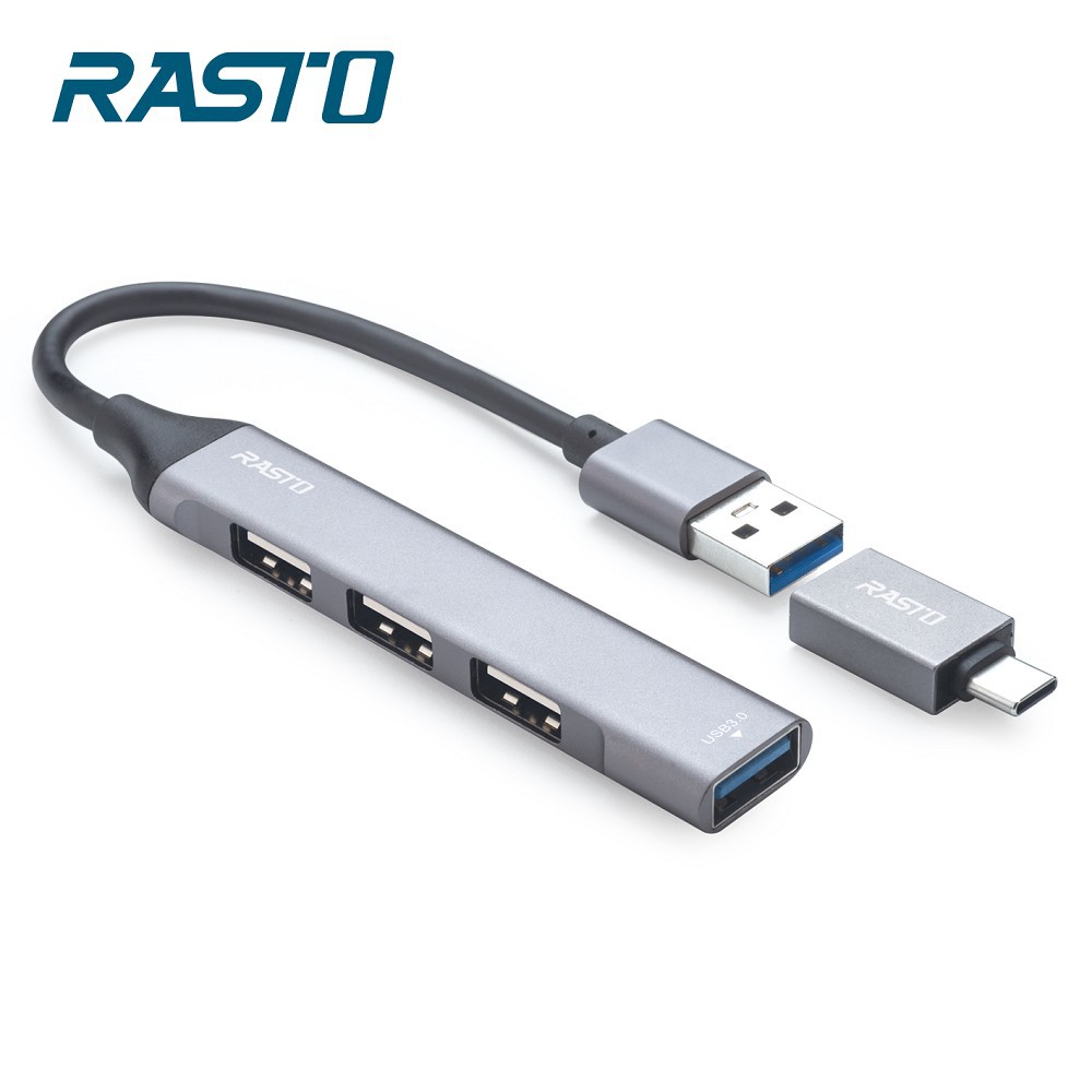 RASTO RH7 USB 3.0 鋁合金四孔HUB集線器 贈TypeC接頭 現貨 廠商直送