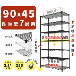 收納置物架 鐵架90x45 輕型七層架 高度可選 電鍍色 烤漆黑 烤漆白 ◖宅配免運◗