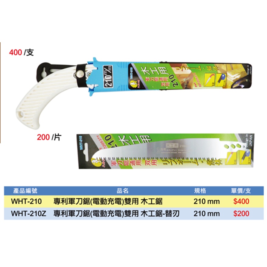 含稅｜日本 海馬 木工鋸子 WHT-250  WHT-210 樹枝鋸子 園藝鋸子 園林鋸 充電軍刀鋸 鋸片 替刃