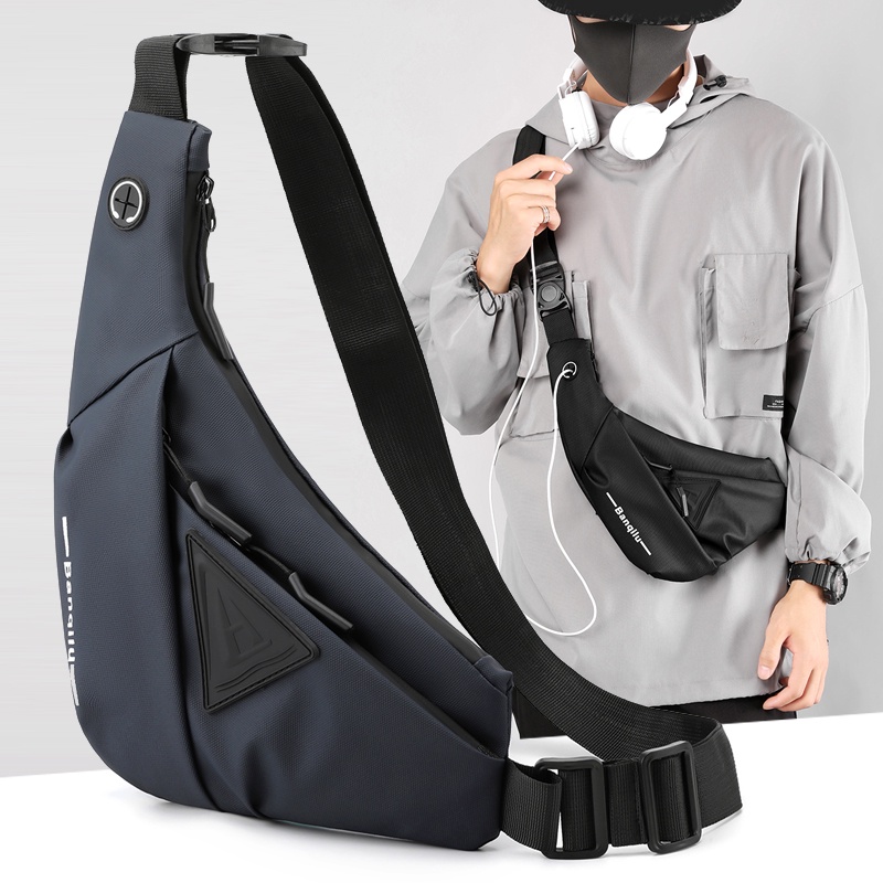 尼龍休閒款胸包單肩背包USB充電側背包防水不脫皮材質側背包斜背包