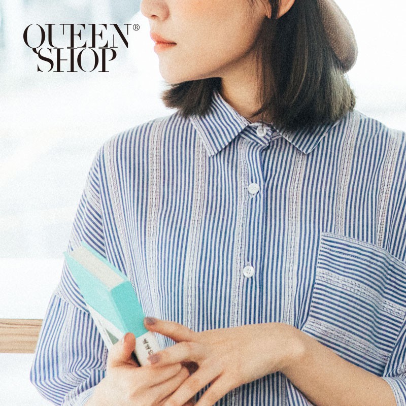 QUEENSHOP【01023098】織條直條紋口袋造型襯衫 兩色售＊預購＊