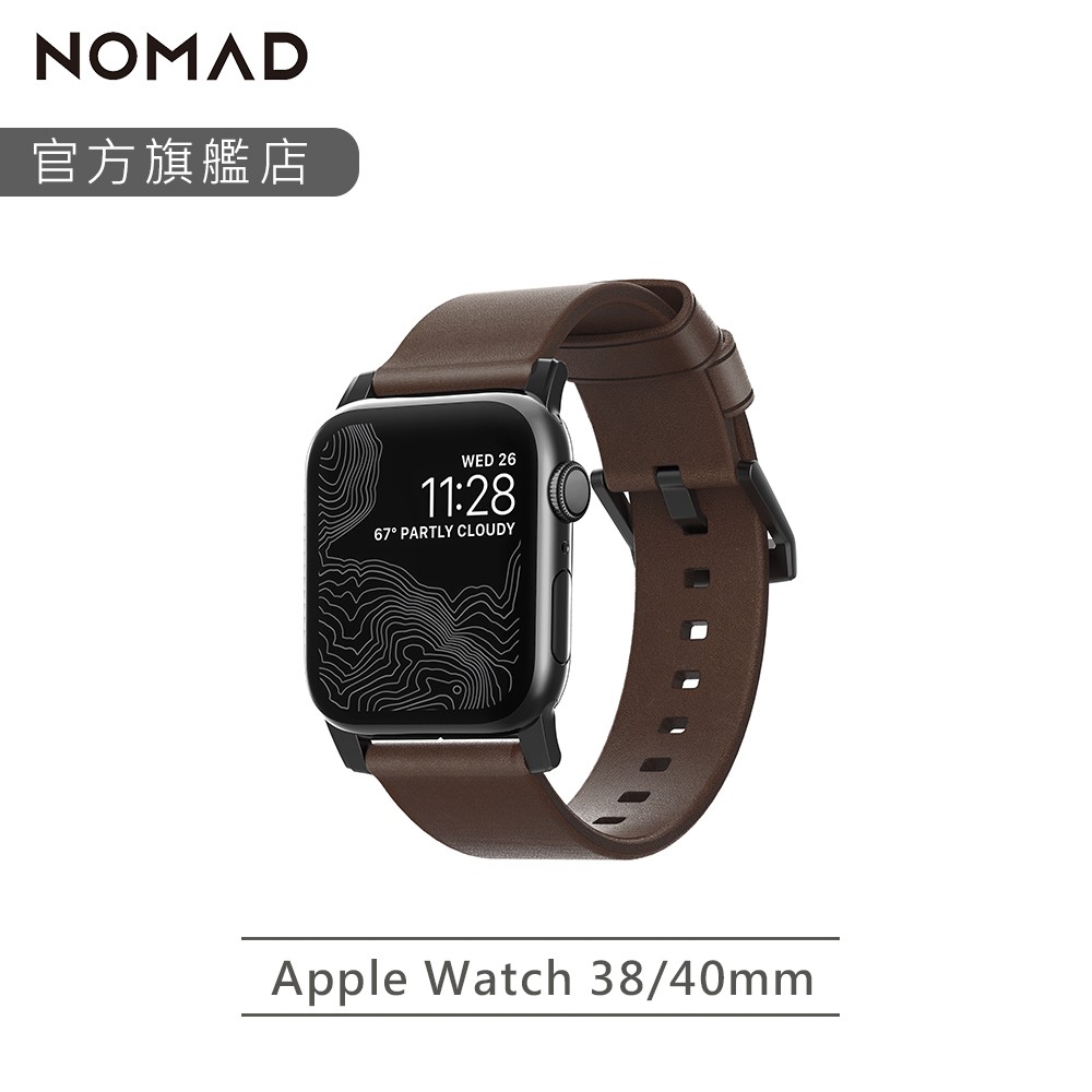 【NOMAD】美國HORWEEN Apple Watch專用皮革錶帶-摩登黑-38/40/41mm｜台灣總代理