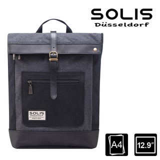 SOLIS 德克薩斯系列拼接方型後背包(牛仔黑) 磁釦包/電腦包/12吋筆電/信封式/信封包/掀蓋式