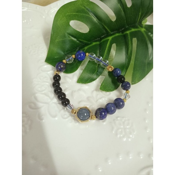 ∆天然水晶∆設計款手珠  紫鋰輝+青金石+黑瑪瑙+白水晶