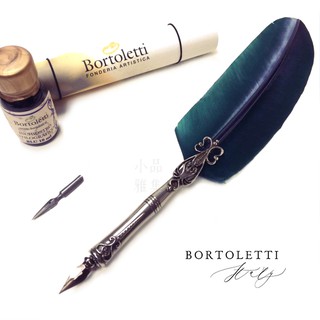 =小品雅集= 義大利 Bortoletti Set80 羽毛沾水筆+沾水筆尖+10ml沾水筆墨水一瓶 組合（綠色）