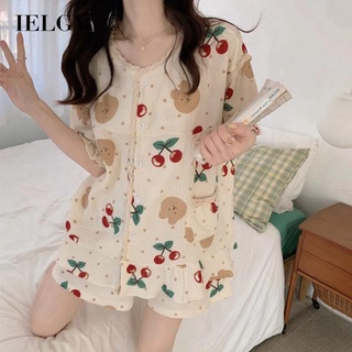 IELGY 甜美可愛櫻桃睡衣女薄款短褲兩件套