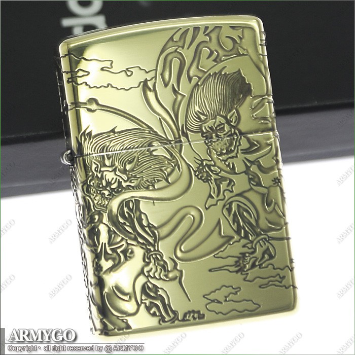 Zippo原廠打火機 日系 風神雷神系列 金黃色款 蝦皮購物