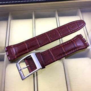 Swatch 專用 代用 錶帶 頭層 牛皮 真皮 鱷魚大格紋 錶帶 19mm 凸 17mm 深咖啡