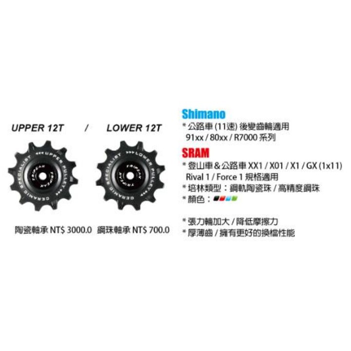 Tripeak 導輪組(陶瓷軸承)UPPER 12T LOWER 12T Shimano SRAM 11速