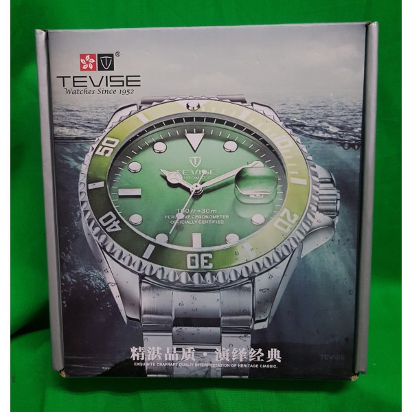 娃娃機商品 Tevise 特威斯 夜光 綠水鬼手錶 男士 石英手錶 運動風精 鋼帶 防水錶