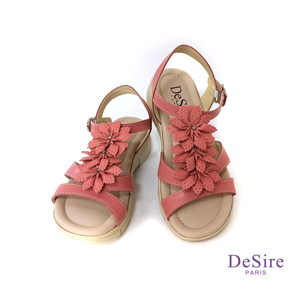 【DeSire】真皮花飾厚底休閒風格涼鞋-粉色(1137115-70)