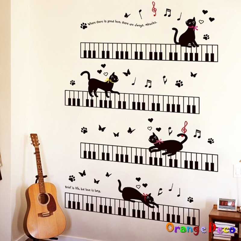 【橘果設計】鋼琴與貓 壁貼 牆貼 壁紙 DIY組合裝飾佈置