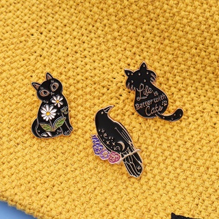 創意卡通個性動物系列胸飾可愛樹枝小鳥黑貓貓咪造型胸針徽章衣服包包帽子時尚配飾brooch