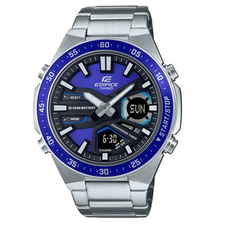 【CASIO 卡西歐】EDIFICE 運動風大錶面指針數位雙顯錶-藍(EFV-C110D-2AV)