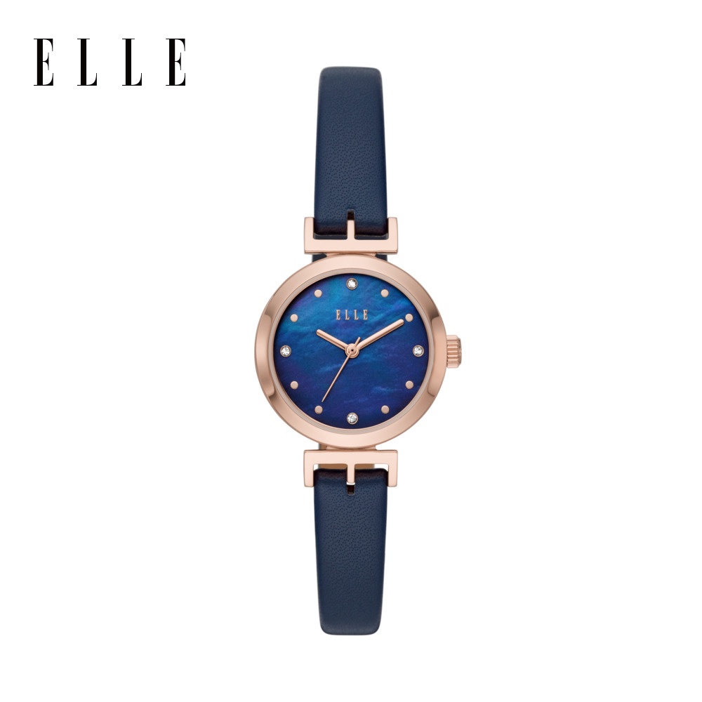 【守護慢飛天使 邀您錶心意】公益計畫《ELLE》Odéon 珍珠母貝優雅藍色皮革手錶 26mm ELL21005