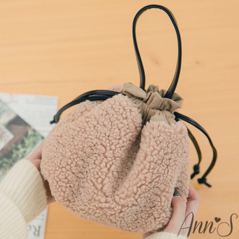 👝全新未使用👝 ANNS 品牌 毛毛包 棕色 包包 絨毛包 冬天推薦 可愛包包 束口包 提袋 背包